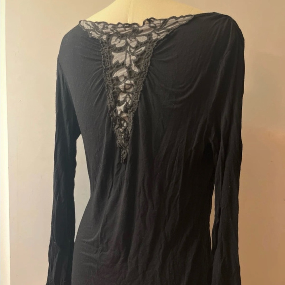 Language Black Long-Sleeve Top with Lace Back Inset